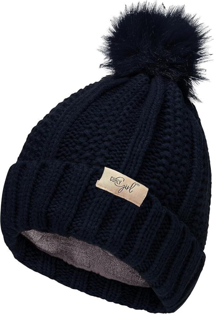 6721 Satin Lined Winter Knitted Beanie Hat Knit Cap Beanie Curly Hair